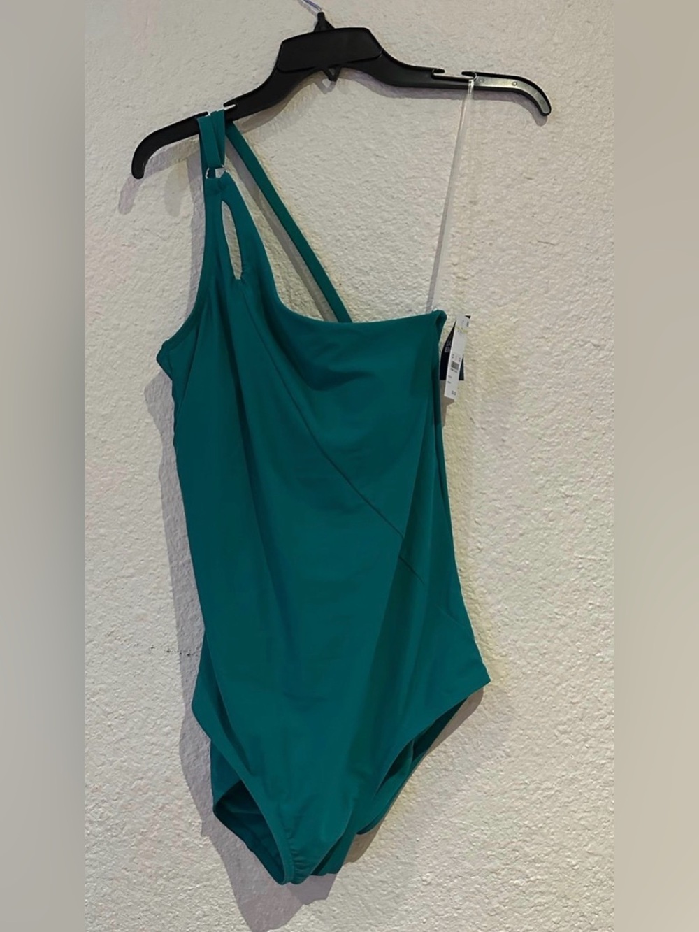 Lands Ends Ladies asymmetrical one shoulder green color swimsuit (M)